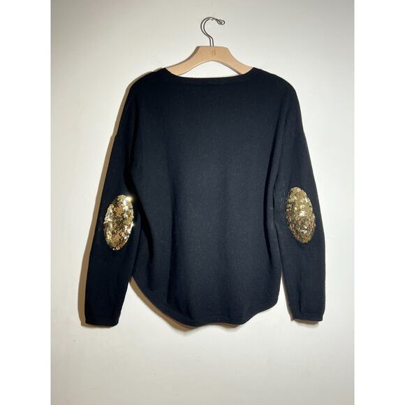 Wyse London Black 100% Cashmere Gold Sequin Elbow Patch Sweater 2 US 6 UK 10 - Picture 5 of 7